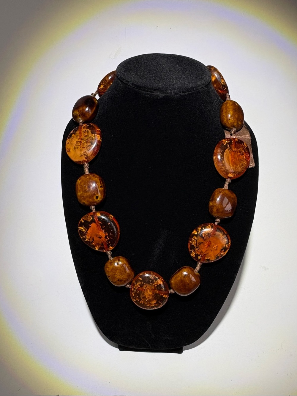 Amber-Tone Round Bead Statement Necklace - Women Jewelry